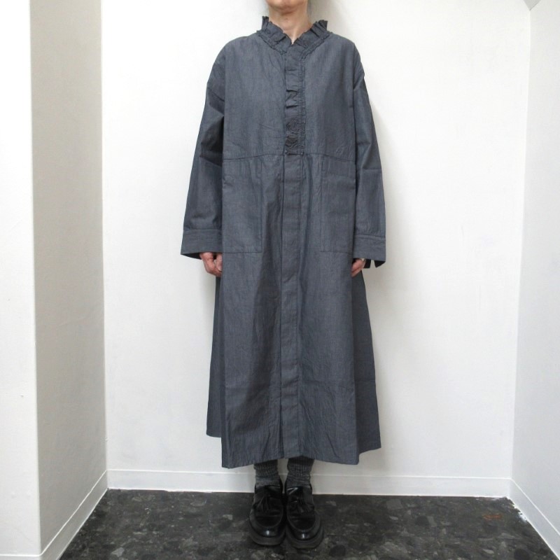 NOUVELLES DU PARADIS フリル衿ワンピース  /Stripe9C 【日本製】